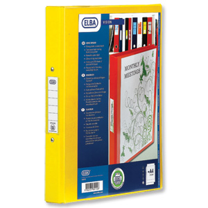 Elba Vision Ring Binder PVC with Clear Front Pocket 2 O-Ring Size 25mm A4 Yellow Ref 100080888 [Pack 10] Ident: 218A