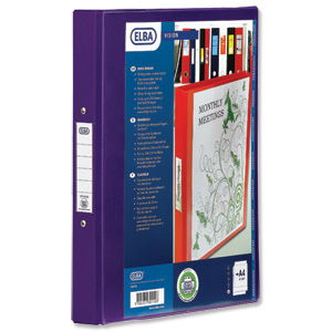 Elba Vision Ring Binder PVC with Clear Front Pocket 2 O-Ring Size 25mm A4 Purple Ref 100082446 [Pack 10] Ident: 218A