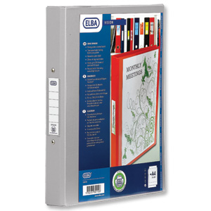Elba Vision Ring Binder PVC with Clear Front Pocket 2 O-Ring Size 25mm A4 Grey Ref 100082447 [Pack 10] Ident: 218A
