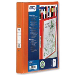 Elba Vision Ring Binder PVC with Clear Front Pocket 2 O-Ring Size 25mm A4 Orange Ref 100082448 [Pack 10] Ident: 218A