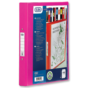 Elba Vision Ring Binder PVC with Clear Front Pocket 2 O-Ring Size 25mm A4 Pink Ref 100082449 [Pack 10] Ident: 218A