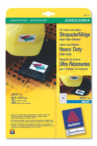 Avery Heavy Duty Labels Inkjet 24 per Sheet 63.5x33.9mm White Ref J4773-10 [240 Labels]