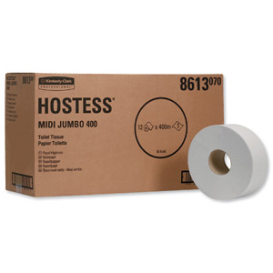 Hostess 400 Toilet Tissue Maxi Jumbo 400m per Roll 1 Ply White Ref 8613 [Pack 12] Ident: 593B