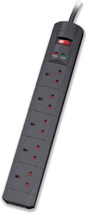 Compucessory Surge Adaptor 5 Outlet LED and UK Phone Socket 13A 250V AC Max.918 Joules Ref CCS25143
