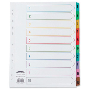 Concord Punched Pocket Index Multicolour-tabbed Europunched 1-10 Extra Wide A4 White Ref CS98