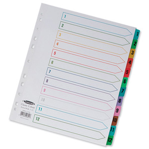 Concord Punched Pocket Index Multicolour-tabbed Europunched 1-12 Extra Wide A4 White Ref CS98