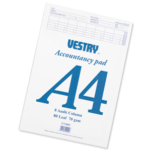 Vestry Accountants Pad 8 Audit Column 80 Leaf A4 Ref CV2092