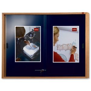 Nobo Display Cabinet Noticeboard Slimline Lockable Sliding Door Oak W1000xH825mm Blue Ref 32632503 Ident: 276E