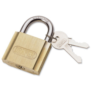 Draper Brass Cylinder Padlock Brass Body and Cylinder Plated Steel Shackle 2 Keys 25mm Ref 60151