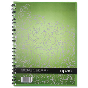 Oxford npad Notebook Recycled Wirebound Ruled Margin 200pp 80gsm A4 Green Ref 100080924 [Pack 3] Ident: 45A
