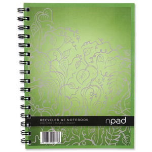Oxford npad Notebook Recycled Wirebound Ruled Margin 200pp 80gsm A5 Green Ref 100080106 [Pack 3]