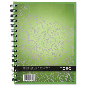 Oxford npad Notebook Recycled Wirebound Ruled Margin 200pp 80gsm A5 Green Ref 100080106 [Pack 3] Ident: 45B