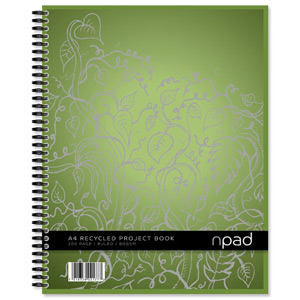 Oxford npad Project Book Recycled Wirebound Ruled Margin 200pp 80gsm A4+ Green Ref 100080725 [Pack 3]