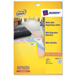 Avery Mini Labels Laser 65 per Sheet 38.1x21.2mm White Ref L7651-25 [1625 Labels] Ident: 133A