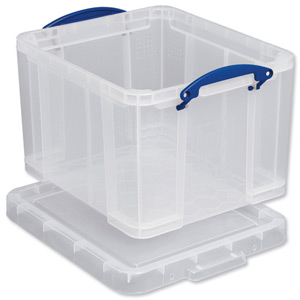 Really Useful Storage Box Plastic Lightweight Robust Stackable 35 Litre W390xD480xH310mm Clear Ref 35C Ident: 177C