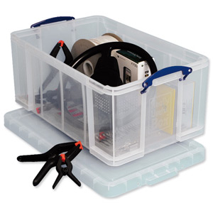 Really Useful Storage Box Plastic Lightweight Robust Stackable 64 Litre W440xD710xH310mm Clear Ref 64C Ident: 177C