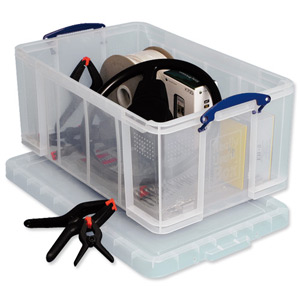 Really Useful Storage Box Plastic Lightweight Robust Stackable 64 Litre W440xD710xH310mm Clear Ref 64C