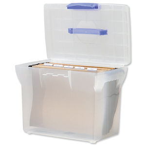 File Box Plastic for Suspension A4 White Lid W370xD240xH300mm Clear