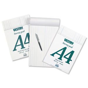Vestry Survey and Engineering Pad Double Bill Headed with Feints 70gsm 100 Sheets A4 Ref CV5066