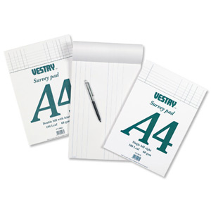 Vestry Survey and Engineering Pad Double Bill Headed with Feints 70gsm 100 Sheets A4 Ref CV5066 Ident: 50D