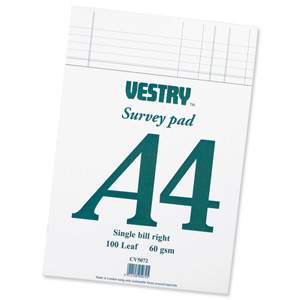 Vestry Survey and Engineering Pad Right-hand Single Bill 70gsm 100 Sheets A4 Ref CV5072