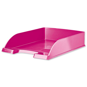 Bright Letter Tray Stackable Glossy Metallic Pink