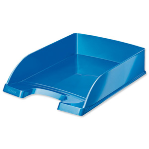 Bright Letter Tray Stackable Glossy Metallic Blue