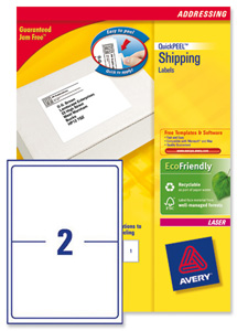 Avery Addressing Labels Laser Jam-free 2 per Sheet 199.6x143.5mm White Ref L7168-100 [200 Labels] Ident: 135A