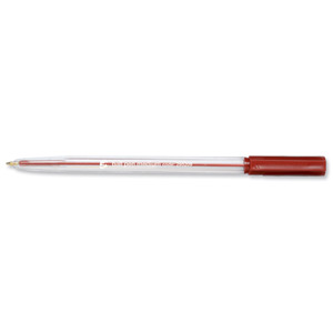 5 Star Ball Pen Clear Barrel Medium 1.0mm Tip 0.4mm Line Red [Pack 50] Ident: 84F