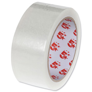 5 Star Clear Tape Roll Large Easy-tear Polypropylene 40 Microns 38mm x 66m [Pack 4]