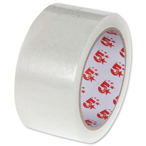 5 Star Clear Tape Roll Large Easy-tear Polypropylene 40 Microns 50mm x 66m [Pack 3]