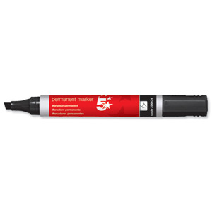 5 Star Permanent Marker Xylene/Toluene-free Smearproof Chisel Tip 1-4mm Line Black Ref [Pack 12]