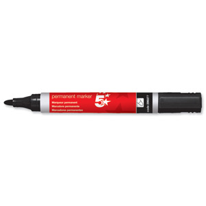 5 Star Permanent Marker Xylene/Toluene-free Smearproof Bullet Tip 2mm Line Black [Pack 12]