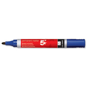 5 Star Permanent Marker Xylene/Toluene-free Smearproof Bullet Tip 2mm Line Blue [Pack 12]