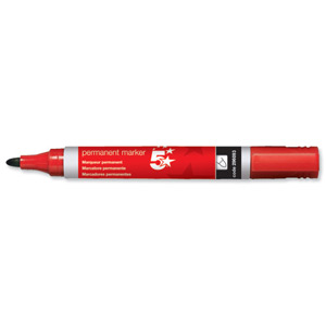 5 Star Permanent Marker Xylene/Toluene-free Smearproof Bullet Tip 2mm Line Red [Pack 12]