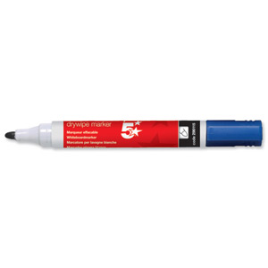 5 Star Drywipe Marker Xylene/Toluene-Free Bullet Tip 3mm Line Blue [Pack 12]