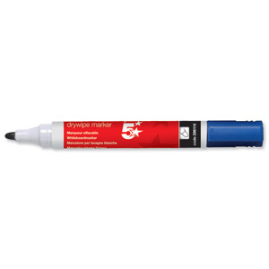 5 Star Drywipe Marker Xylene/Toluene-Free Bullet Tip 3mm Line Blue [Pack 12] Ident: 97G