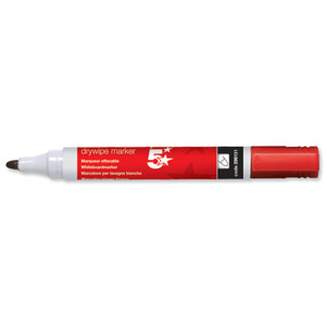 5 Star Drywipe Marker Xylene/Toluene-Free Bullet Tip 3mm Line Red [Pack 12] Ident: 97G