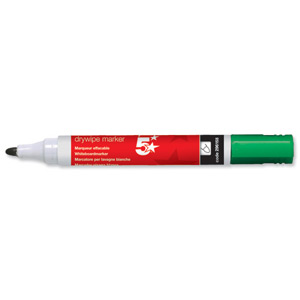5 Star Drywipe Marker Xylene/Toluene-Free Bullet Tip 3mm Line Green [Pack 12] Ident: 97G