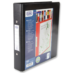 Elba Vision Ring Binder PVC with Clear Front Pocket 2 O-Ring Size 25mm A5 Black Ref 100080885 Ident: 218A