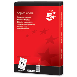 5 Star Labels Copier 24 per Sheet 70x37mm White [2400 Labels] Ident: 142D