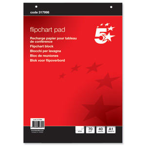 5 Star Flipchart Pad Perforated 40 Sheets A1 Plain [Pack 5]