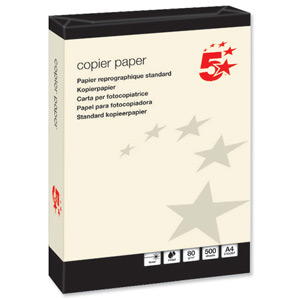 5 Star Coloured Copier Paper Multifunctional Ream-Wrapped 80gsm A4 Cream [500 Sheets] Ident: 17B