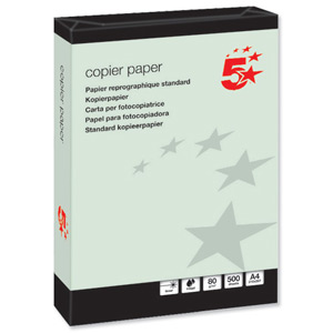5 Star Coloured Copier Paper Multifunctional Ream-Wrapped 80gsm A4 Green [500 Sheets] Ident: 17B