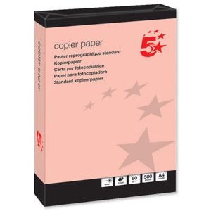 5 Star Coloured Copier Paper Multifunctional Ream-Wrapped 80gsm A4 Pink [500 Sheets] Ident: 17B