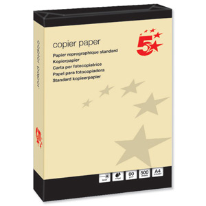 5 Star Coloured Copier Paper Multifunctional Ream-Wrapped 80gsm A4 Yellow [500 Sheets] Ident: 17B