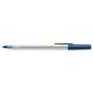 Bic Ecolutions Stic Ball Pen Recycled Slim 1.0mm Tip 0.4mm Line Blue Ref 893240 [Pack 60] Ident: 83D