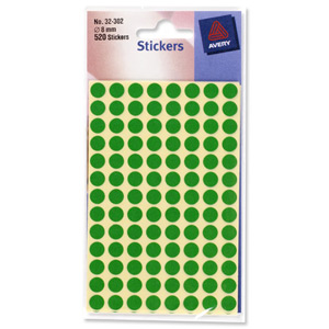 Avery Packets of Labels Diam.8mm Green Ref 32-302 [10x520 Labels]