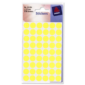 Avery Packets of Labels Diam.12mm Fluorescent Yellow Ref 32-284 [10x216 Labels]