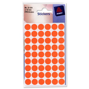 Avery Packets of Labels Diam.12mm Fluorescent Red Ref 32-281 [10x216 Labels] Ident: 138A